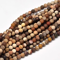 Versteinertes Holz Bereift natürliche versteinertes Holz runden Perle Stränge, 6 mm, Bohrung: 1 mm, ca. 63 Stk. / Strang, 15 Zoll