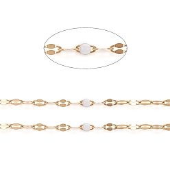 Белый Ручная работа 304 цепочки из нержавеющей стали, кабельные цепи, с эмалью и катушкой, пайки, Плоско-овальные, долговечный, белые, 3x1.5x0.1~1 мм, около 32.8 футов (10 м) / рулон