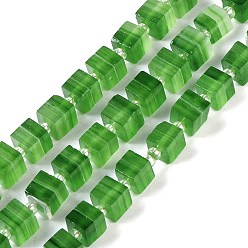 Зеленый Непальские бусины лэмпворк ручной работы, 3d форма куба, зелёные, 5.5x6x5.5 мм, отверстие : 1 мм, около 51~53 шт / нитка, 15.59''~16.26'' (39.6~41.3 см)