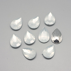 Кремово-белый Акриловый горный хрусталь обратил назад кабошоны, граненые, Дно посеребренные, слеза, кремово-белые, 18x13x4.5~4.8 мм