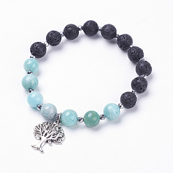 Амазонит Браслеты с подвесками из натуральных бусин из вулканической породы, Сплав с подвесками, натуральный амазонит и немагнитные синтетические гематитовые гранулы, Упаковка мешковины, древо жизни, 2-1/8 дюйм (54 мм)