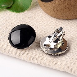 (946F)Морозный цвет внутри  Жонкиль / Непрозрачная зеленая подкладка Серьги-клипсы из натурального черного агата (окрашенного и нагретого) куполообразной/полукруглой формы, латунная фурнитура с платиновым покрытием, 21 мм