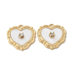 Настоящее золото 18K 304 подвески из нержавеющей стали, сердце прелести, с оболочкой и горный хрусталь, ионное покрытие (ip), реальный 18 k позолоченный, 20x20.5x4.5 мм, отверстие : 1.5x1 мм