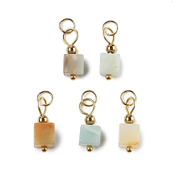 Flower Amazonite Подвески из натуральных цветов амазонита, подвески suqare с 304 петлями из нержавеющей стали, золотые, 16x6x6 мм, отверстие : 3.5 мм