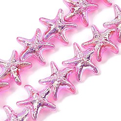 Фуксиновый Стеклянные бусины с гальваническим покрытием , морская звезда, с покрытием AB цвета, с половиным покрытием, красно-фиолетовые, 14.5~15x15.5~16x7~7.5 мм, отверстие : 0.8~1 мм, около 60 шт / нитка, 28.74'' (73 см)