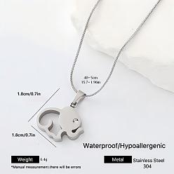 Elephant 304 Stainless Steel Pendant Necklaces, Stainless Steel Color, Tarnish Free, Elephant, 15.75 inch(40cm)