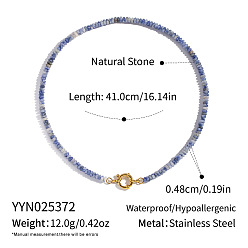 (306FM) Жонкиль матовый с лаймовой подкладкой Ожерелья из натуральной голубой яшмы с рондельками в осенне-зимнем стиле, с 304 нержавеющей стали застежки, золотые, 16.14 дюйм (41 см), бусина : 4.8 mm