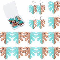 Dark Turquoise Resin & Wood Pendants, Tropical Leaf Charms, Monstera Leaf Pendant, Dark Turquoise, 30x28x3.5mm, Hole: 2mm, 12pcs/box