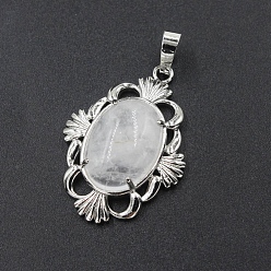 Хрусталь Природного кварца хрустальных подвесок, подвески-цветы из латуни платинового тона, 34x25x9 мм