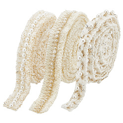 (404) Непрозрачное AB Кислое яблоко 3шт. 3 стили полиэстеровые плетеные кружевные ленты, с пластиковой имитационной жемчужиной, аксессуары для одежды, цветочный белый, 5/8~3/4 дюйм (16~20 мм), 1 шт / стиль