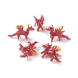 Red Home Decorations, Handmade Lampwork Display Decorations, Dinosaur, Red, 33~40x11~14x20~23mm