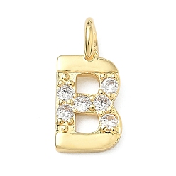 Letter B Латунные микропаве прозрачные подвески с фианитом, без кадмия и без свинца, долговечный, стойки покрытие, реальный 18 k позолоченный, В письме, 18x9x2.5 мм, отверстие : 2.5 мм