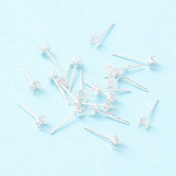 Серебро 925 серьги-гвоздики из стерлингового серебра, серьги с зубцами, серебряные, лоток : 3.3 мм, 4x4 мм, штифты : 0.7 мм