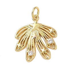 Настоящее золото 18K Латунные микропаве прозрачные подвески с фианитом, метеоритные чары, стойки покрытие, долговечный, без свинца и без кадмия, реальный 18 k позолоченный, 19x17x2 мм, отверстие : 3.3 мм