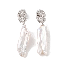 Другие Серьги-гвоздики из стерлингового серебра с защитой от потускнения, с натуральной жемчужиной, украшения для женщин, 40~41x8~9 мм