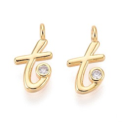 Letter T Латунные микро проложить кубического циркония прелести, долговечный, без никеля , реальный 18 k позолоченный, буквы, Письмо T, 13x6.5x3.5 мм, отверстие : 1.6 мм