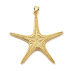 Настоящее золото 18K Латунные подвески, морская звезда, долговечный, без свинца и без кадмия, стойки покрытие, с целью перехода в кольце, реальный 18 k позолоченный, 37.5x37x3 мм, отверстие : 4.5x3.5 мм