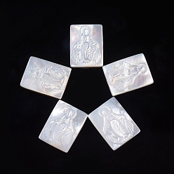 Coquillage Blanc Cabochons naturelles de coquillages blancs, religion, rectangle avec vierge marie, 16x12x2.5mm