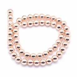 Rose Gold Plated Electroplate Non-magnetic Synthetic Hematite Beads Strands, Grade AAA, Long-Lasting Plated, Round, Light Rose Gold Plated, 2mm, Hole: 1mm, about 185pcs/strand, 15.7 inch(40cm)