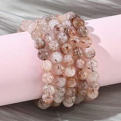 Rutilated Кварц Браслеты из натуральных рутиловых кварцевых круглых бусин для женщин, бусины : 7.8~8.8 мм, внутренний диаметр: 2.01~2.09 дюйм (5.1~5.3 см)