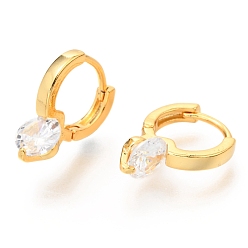 Настоящее золото 18K Латунные английском замке Серьги-кольца, с четким кубического циркония, долговечный, реальный 18 k позолоченный, 16.7x6 мм, штифты : 1 мм