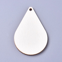Floral White Unfinished Blank Poplar Wood Big Pendants, Undyed, Teardrop, for Jewelry Making, Floral White, 61.5x39.5x2.5mm, Hole: 3mm
