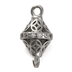 Платина Латунные микро-паве прозрачные кубические цирконии полые двухконусные соединительные подвески, без свинца и без кадмия, платина, 15x8 мм, отверстие : 1.5 мм