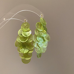 Желто-Зеленый Серьги с болтами, плоско-круглые, с булавками стерлингового серебра, желто-зеленый, 86x40 мм