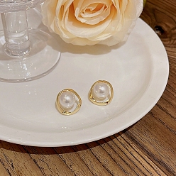Oval Pearl Stud Earrings, 925 Silver Silver Pin Earrings for Women, Oval, 26x13mm