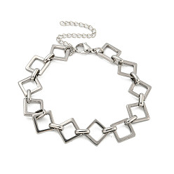Stainless Steel Color Non-Tarnish 304 Stainless Steel Rhombus Link Chains Bracelets for Men & Women, Stainless Steel Color, 7-1/8 inch(18cm)