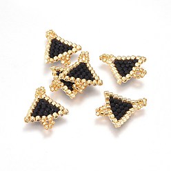 Black MIYUKI & TOHO Handmade Japanese Seed Beads Links, Loom Pattern, Triangle, Black, 16~17x14~14.5x1.7mm, Hole: 1.5mm