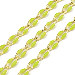 Желтый Ионное покрытие (IP) латунных цепей, кабельные цепи с эмалью, реальный 18 k позолоченный, пайки, с катушкой, Плоско-овальные, желтые, 8.5x4x2 мм, около 32.81 футов (10 м) / рулон