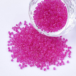 Deep Pink Glass Cylinder Beads, Seed Beads, Inside Colours, Round Hole, Deep Pink, 1.5~2x1~2mm, Hole: 0.8mm, about 8000pcs/bag, about 85~95g/bag