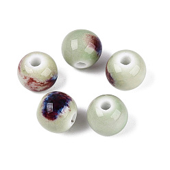 Verde Pálido Cuentas de porcelana vintage hechas a mano, fantasía antigua porcelana esmaltada, rondo, verde pálido, 9.5~11x8.5~9.5 mm, agujero: 2~3 mm