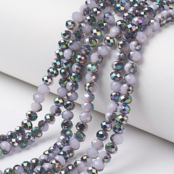Лиловый Стеклянные бусины с гальваническим покрытием , имитация нефрита, половина многоцветные покрытием, граненые, рондель, сирень, 3.5x3 мм, отверстие : 0.4 мм, около 123~127 шт / нитка, 13.7~14.1 дюйм (35~36 см)
