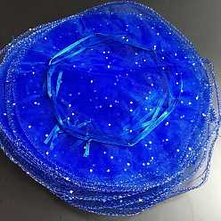 Синий Круглые сумки из органзы на шнурке, мешки для хранения конфет, с блестками, синие, 26 см