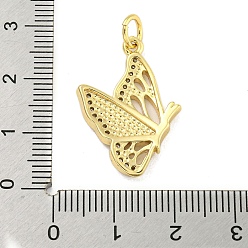 Brown Real 18K Gold Plated Brass Micro Pave Cubic Zirconia Pendants, Butterfly, Brown, 25.5x18x3mm, Hole: 3.5mm