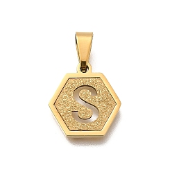 Letter S 304 прелести нержавеющей стали, реальный 18 k позолоченный, шестиугольник с подвеской в виде буквы, Письмо с, 15x14x1.5 мм, отверстие : 3x5.5 мм