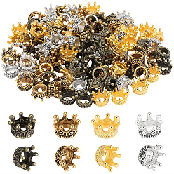 Mixed Color 120Pcs 4 Colors Alloy Rhinestone Settings, Large Hole Beads, Crown, Mixed Color, Fit for 1.5mm Rhinestone, 11.5x6mm, Hole: 6.5mm, 30pcs/color