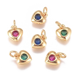 (52) Непрозрачная лаванда Латунные микро проложить кубического циркония прелести, с целью перехода в кольце, долговечный, сердце, золотые, разноцветные, 8x6.5x2 мм, отверстие : 3 мм