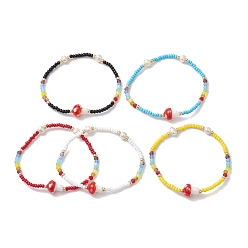 (52) Непрозрачная лаванда Женский эластичный браслет из стеклянных семян и пластиковых грибов из бисера, разноцветные, внутренний диаметр: 2-1/4 дюйм (5.6~5.8 см)