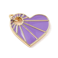 Лиловый Подвески из латуни с эмалью в стойку, с целью перехода в кольце, долговечный, реальный 18 k позолоченный, сердце, сирень, 17x16x2 мм, Перейти кольцо: 5x0.9 мм, 3 мм внутренним диаметром