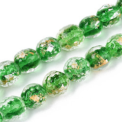 Зеленый лайм Бусины лэмпворк , сусального золота стеклянные бусины, баррель, зеленый лайм, 10~11x9~10 мм, отверстие : 1.5 мм, около 50 шт / нитка, 19.69'' (50 см)