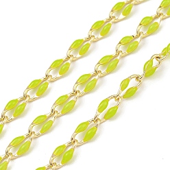 Желтый Ионное покрытие (IP) латунных цепей, кабельные цепи с эмалью, реальный 18 k позолоченный, пайки, с катушкой, Плоско-овальные, желтые, 8.5x4x1.5 мм, около 32.81 футов (10 м) / рулон