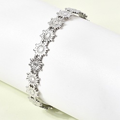 Нержавеющая Сталь Цвет 201 женские браслеты с открытыми манжетами из нержавеющей стали, подсолнечник, цвет нержавеющей стали, внутренний диаметр: 1.81x2.48 дюйм (4.6x6.3 см)