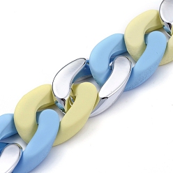 Light Khaki Three Tone Handmade Curb Chains, Cuban Link Chains, with Opaque Spray Painted Acrylic Linking Rings and CCB Plastic Linking Rings, for Jewelry Making, Light Khaki, Link: 30x21x6mm, 29x21x6mm, 39.37 inch(1m)/strand