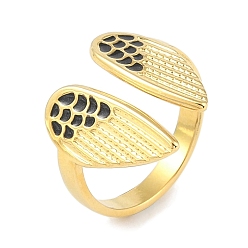 Настоящее золото 18K Ионное покрытие (ip) 304 кольца на пальцах крыльевых манжет из нержавеющей стали, эмалированные, открытые кольца для женщин, реальный 18 k позолоченный, внутренний диаметр: 17 мм