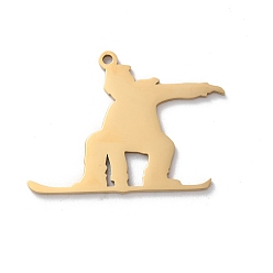 Настоящее золото 18K 304 подвески из нержавеющей стали, лазерная резка, скейтборд человеческое очарование, реальный 18 k позолоченный, 24x32x1 мм, отверстие : 1.6 мм