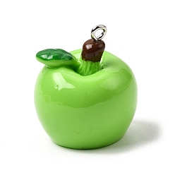 Зеленый лайм Непрозрачные подвески смолы, яблочный шарм, с платиновой железной петлей, зеленый лайм, 27~27.5x23~23.5 мм, отверстие : 2 мм