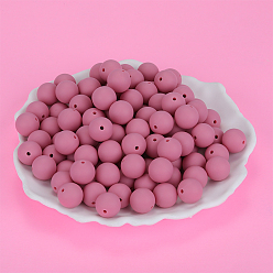 Old Rose Round Silicone Focal Beads, Chewing Beads For Teethers, DIY Nursing Necklaces Making, Old Rose, 15mm, Hole: 2mm